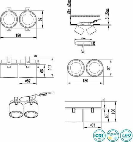 Trio Lighting Taurus Διπλό Σποτ με Ενσωματωμένο LED και Θερμό Φως Λευκό
