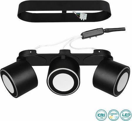 Trio Lighting Taurus Τριπλό Σποτ με Ενσωματωμένο LED και Θερμό Φως Μαύρο