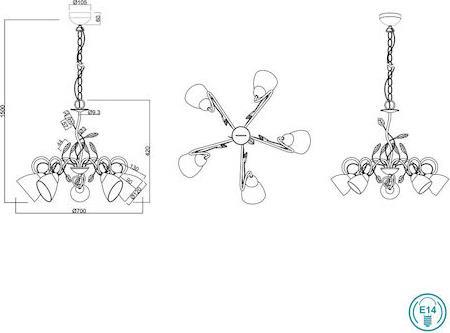 Trio Lighting Traditio Μοντέρνο Κρεμαστό Φωτιστικό Πολύφωτο με Κρύσταλλα και 5 Λαμπτήρες E14 Καφέ Antique