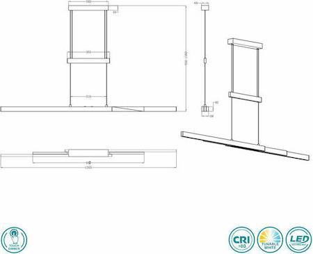 Trio Lighting Trajan Μοντέρνο Κρεμαστό Φωτιστικό Ράγα με Ενσωματωμένο LED Ασημί
