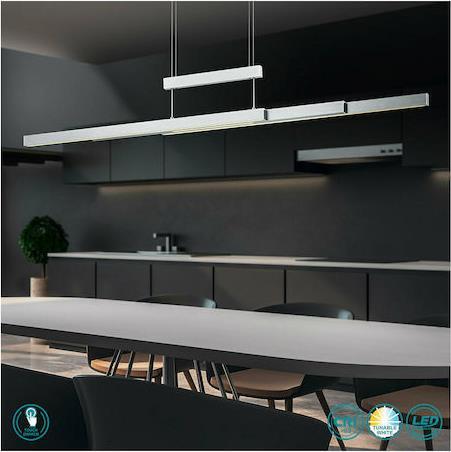 Trio Lighting Trajan Μοντέρνο Κρεμαστό Φωτιστικό Ράγα με Ενσωματωμένο LED Ασημί