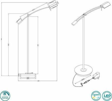 Trio Lighting Verona Μοντέρνο LED Φωτιστικό Δαπέδου με Θερμό Λευκό Φως Ασημί Υ130xΜ70cm