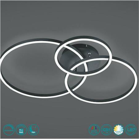 Trio Lighting Winona Μοντέρνα Μεταλλική Πλαφονιέρα Οροφής με Ενσωματωμένο LED Μαύρη 78cm
