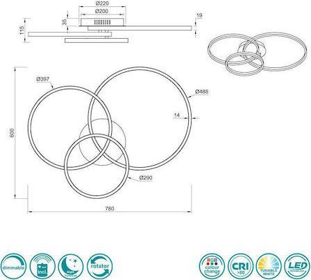 Trio Lighting Winona Μοντέρνα Μεταλλική Πλαφονιέρα Οροφής με Ενσωματωμένο LED Μαύρη 78cm