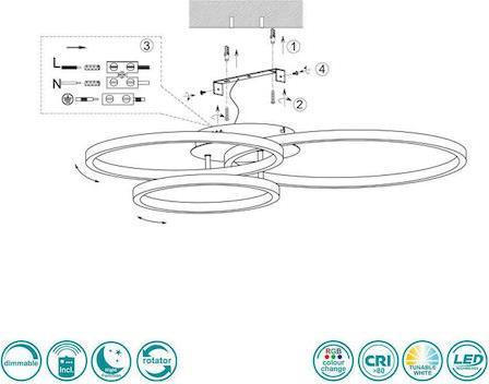 Trio Lighting Winona Μοντέρνα Μεταλλική Πλαφονιέρα Οροφής με Ενσωματωμένο LED Μαύρη 78cm
