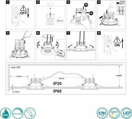 Trio Lighting Zagros Στρογγυλό Μεταλλικό Χωνευτό Σποτ με Ενσωματωμένο LED και Θερμό Λευκό Φως Ασημί 5x8cm 650710107
