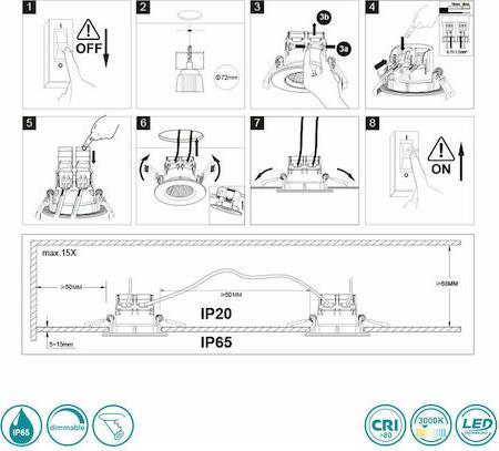 Trio Lighting Zagros Στρογγυλό Μεταλλικό Χωνευτό Σποτ με Ενσωματωμένο LED και Θερμό Λευκό Φως Λευκό 5x8cm