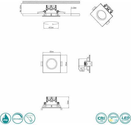 Trio Lighting Zagros Τετράγωνο Μεταλλικό Χωνευτό Σποτ με Ενσωματωμένο LED και Θερμό Λευκό Φως Ασημί 8.5x8.5cm 650610107