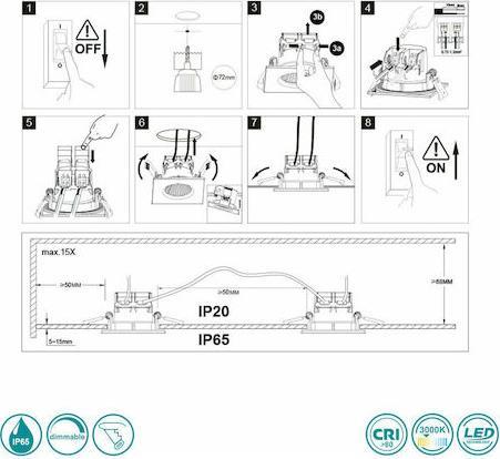 Trio Lighting Zagros Τετράγωνο Μεταλλικό Χωνευτό Σποτ με Ενσωματωμένο LED και Θερμό Λευκό Φως Ασημί 8.5x8.5cm 650610107