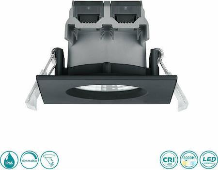 Trio Lighting Zagros Τετράγωνο Μεταλλικό Χωνευτό Σποτ με Ενσωματωμένο LED και Θερμό Λευκό Φως Μαύρο 8.5x8.5cm