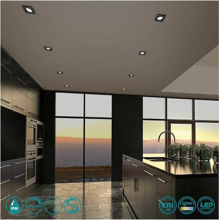 Trio Lighting Zagros Τετράγωνο Μεταλλικό Χωνευτό Σποτ με Ενσωματωμένο LED και Θερμό Λευκό Φως Μαύρο 8.5x8.5cm