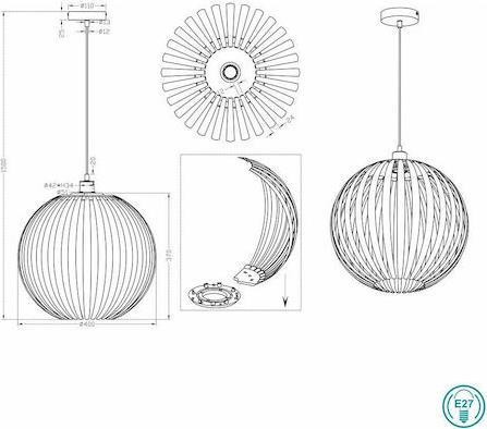 Trio Lighting Zucca Μοντέρνο Κρεμαστό Φωτιστικό Μονόφωτο με Ντουί E27 Ασημί