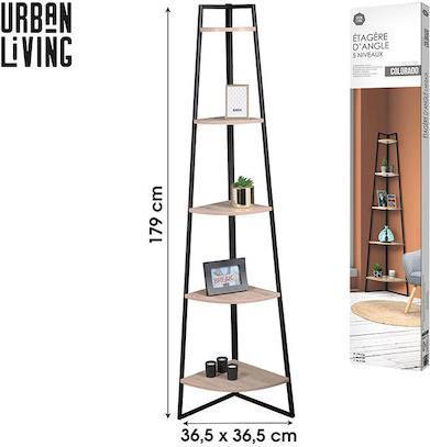 Urban Living Colorado Γωνιακή Μεταλλική Ραφιέραι Δαπέδου Καφέ-Μαύρο 36.5x36.5x179cm 151344
