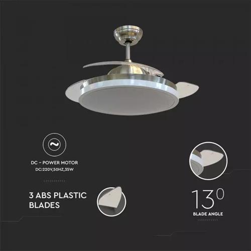 V-TAC 7929 Ανεμιστήρας Οροφής 153cm με Φως και Τηλεχειριστήριο Ασημί
