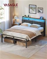 Vasagle Κρεβάτι Διπλό Επενδυμένο με Ύφασμα Rustic Brown για Στρώμα 140x190cm RMB123G101