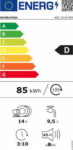 Whirlpool WIC 3C33 PFE Πλήρως Εντοιχιζόμενο Πλυντήριο Πιάτων για 14 Σερβίτσια Π60cm